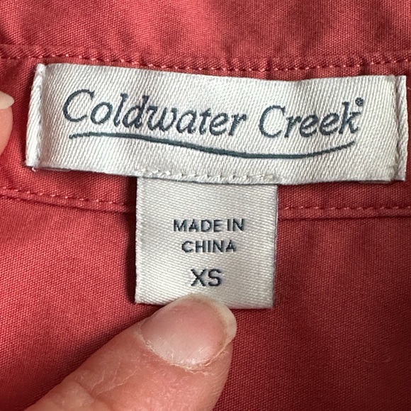 Cold water Creek Salmon Color Long Sleeves Collard Pleated Front Blouse SZ XS - Picture 8 of 11